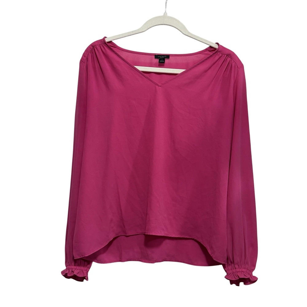 Ann Taylor Hot Pink Chiffon Balloon Sleeve Blouse S Popover Preppy‎ Barbie Top
